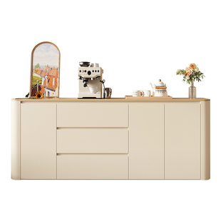 原木风圆弧餐边柜靠墙一体客厅小户型茶水柜家用矮柜斗柜储物柜