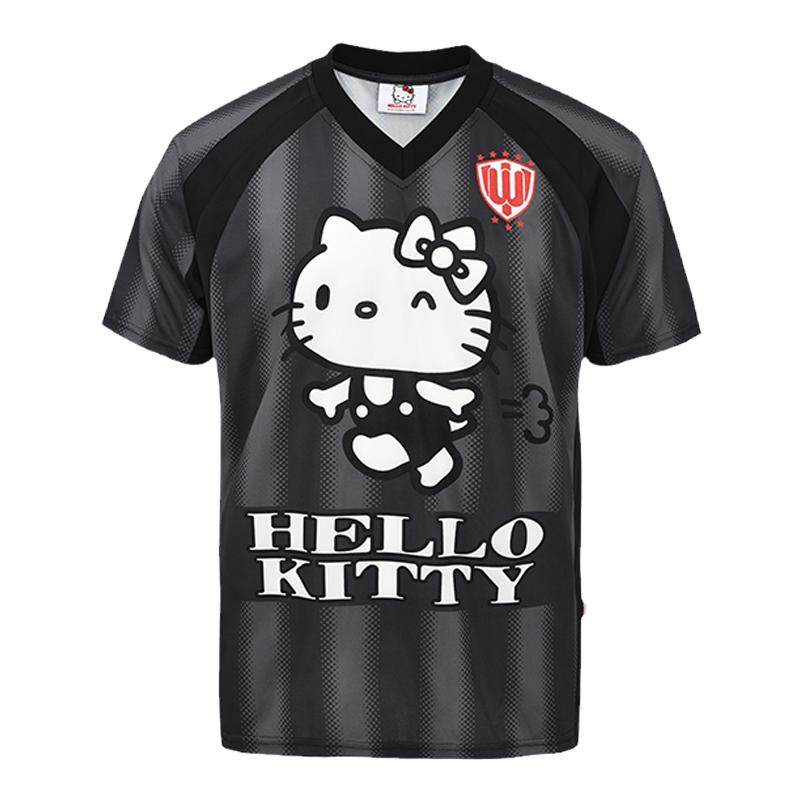 【HELLO KITTY官方联名】WHOOSIS 绣章条纹足球服短袖夏男美式潮