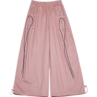 STILLYOU原创个性洗褪棉休闲长裤宽松显瘦酷感绑带直筒裤束口裤子