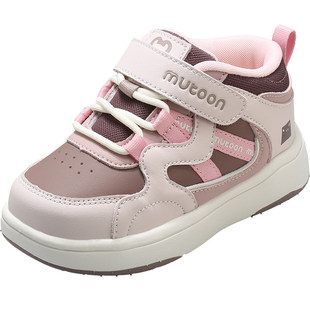 牧童女童板鞋春秋童鞋小高帮皮面休闲鞋轻便男童幼儿园软底运动鞋