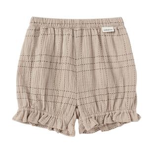 babylove婴儿短裤春夏纯棉纱布大pp裤宝宝洋气百搭格纹外出花苞裤