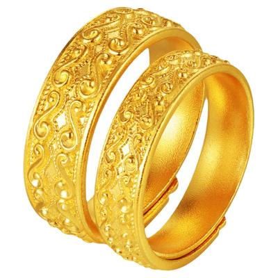 中国黄金古法足金祥纹如意对戒男