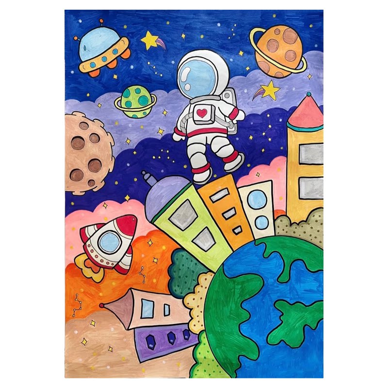 创意画儿童科幻画4K可擦线稿模版