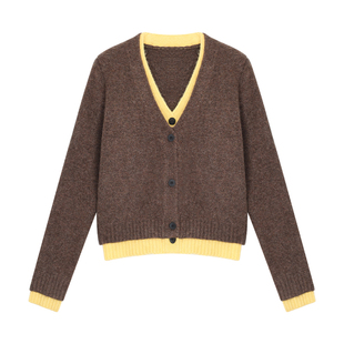 辰米范 时光交叠 撞色假两件V领针织开衫女宽松软糯气质毛衣外套