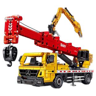 森宝工程三一重工汽车起重机712022拼装积木益智礼物儿童玩具摆件