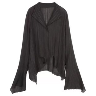 大码胖妹妹不规则黑色衬衫女长袖春秋新款叠穿上衣设计感小众衬衣