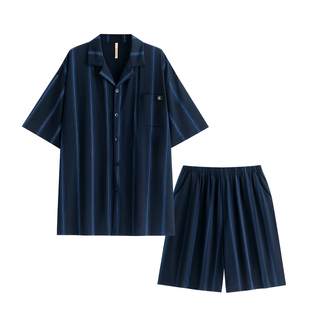 家乐芬睡衣男士夏季夏款夏天短袖短裤纯棉家居服薄款大码开衫套装