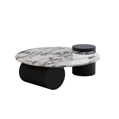 法式大理石茶几圆形家用轻奢客厅出租房小户型高级感意式极简茶几