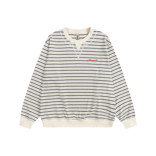 ATRY字母刺绣卫衣春季国潮牌美式休闲宽松圆领重磅情侣装条纹上衣