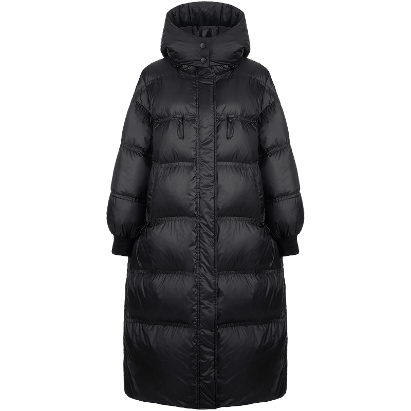 鸭鸭中国红羽绒服长款连帽外套