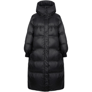 鸭鸭中国红色羽绒服女长款过膝2025年冬新款气质收腰加厚连帽外套