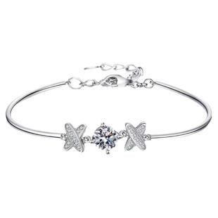 正品莫桑石尚美手链新款925纯银镀18K白金手镯简约精致银饰送女友