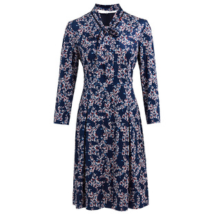 商场同款皮尔卡丹女装秋冬新款条纹状碎花连衣裙知性女装A字裙