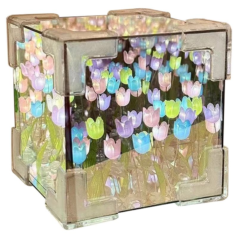 花海燈郁金香小花燈鏡面小夜燈diy手工創(chuàng)意燈鏡子閨蜜生日實(shí)用