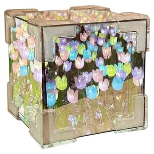 花海灯小花灯镜面小夜灯diy手工创意灯镜子闺蜜生日郁金香氛围