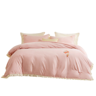 富安娜家纺牛奶绒四件套学生宿舍法兰绒加厚保暖床单被套绒面套件