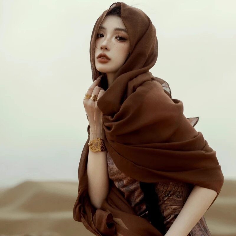 废土风沙漠埃及迪拜海边旅游拍照棉麻纱巾围巾女丝巾防晒头巾披肩