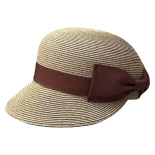 简约细草编休闲蝴蝶结圆顶马术帽女夏季遮阳鸭舌帽防晒沙滩草帽子