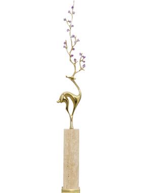 新中式水晶铜鹿摆件入户玄关电视柜壁龛细长装饰乔迁新居开业礼品
