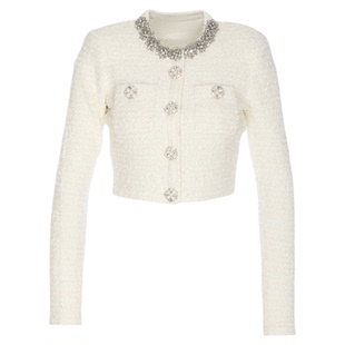 米白色长袖毛衣针织外套上衣弹力高腰半身短裙小香风气质两件套装