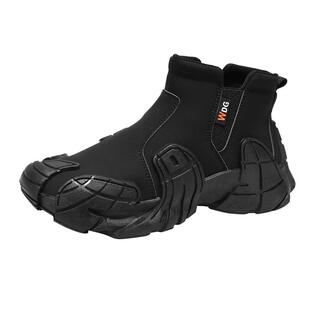 莆田男鞋冬季青少年侧拉链运动休闲椰子黑色春季皮面防水劳保潮鞋