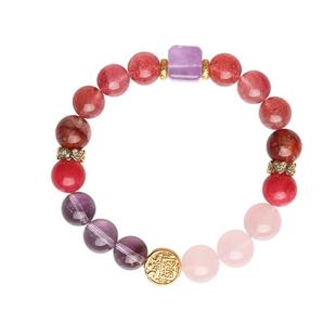 灵机麦玲玲【喜火】五路金爷草莓晶粉晶手链女喜火红胶花水晶手串