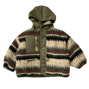 男童夹棉连帽外套秋冬季儿童复古时尚柔软毛毛衣男孩羊羔绒棉衣潮