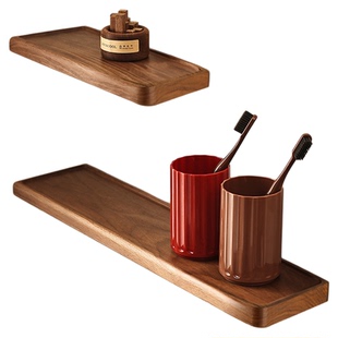 中古风胡桃木卫生间置物架免打孔厕所浴室一字隔板墙上香薰炉壁龛