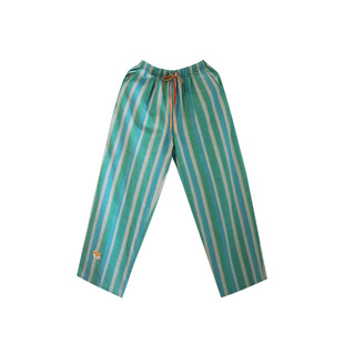 Fishhome原创柯基刺绣蓝绿条纹棉麻休闲家居裤萝卜裤可外穿2025