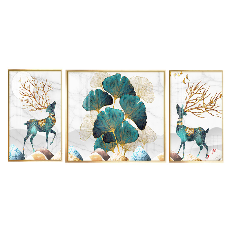 客厅装饰画三联画沙发背景墙挂画现代简约北欧轻奢晶瓷画餐厅壁画