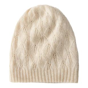 柯沐源100纯羊绒新款帽子钩花镂空针织女简约保暖纯色百搭时尚气