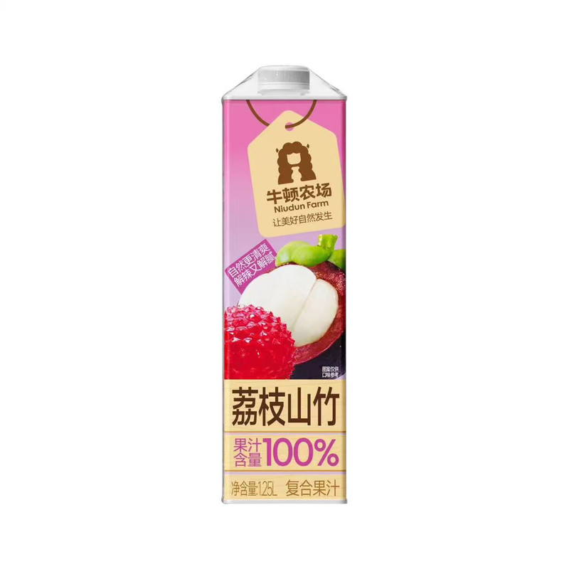牛顿农场荔枝山竹芭乐柠檬复合果汁1.25L纯果蔬汁100%含量无添加
