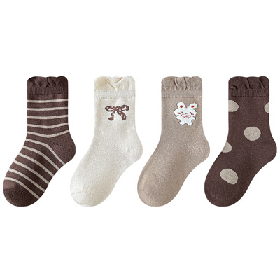 女童袜子冬季纯棉加厚保暖儿童毛圈袜女孩卡通宝宝中筒厚款毛巾袜