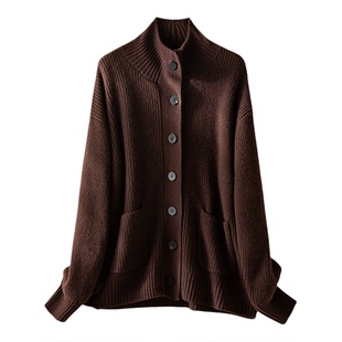 100%山羊绒女羊绒开衫加厚时尚高领羊绒衫针织外套