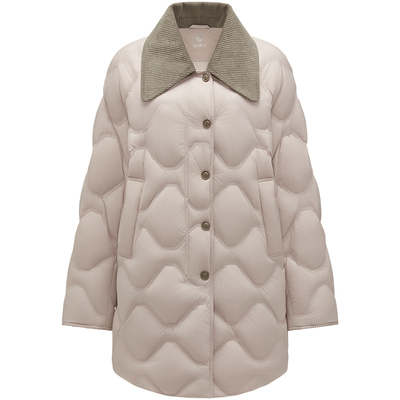 【露露专享】坦博尔新款中长款轻薄羽绒服女款灯芯绒保暖修身外套