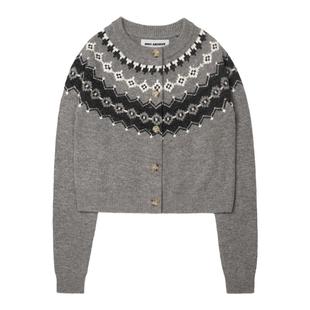 MHV ARCHIVE 澳洲羊毛 格雷菲尔岛复古编织花纹 女士短款修身开衫