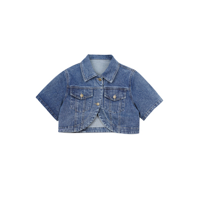 FFBLUE牛仔抹胸短袖短外套