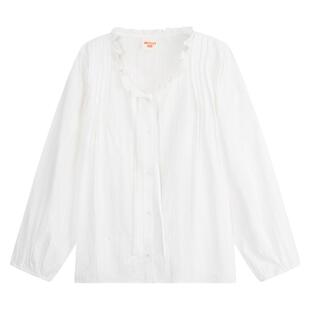 YUZI鱼子白棉衬衫大码女装微胖mm显瘦遮肉200斤绑带领口俏皮可爱