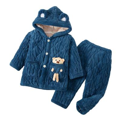 冬季儿童三层夹棉加绒加厚睡衣