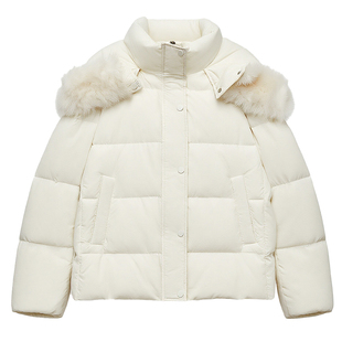 DM100大码百分百女装微胖mm冬季收腰加厚立领短款连帽羽绒服外套