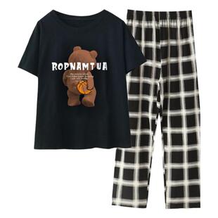 设计师款！2024年新款睡衣男女纯棉短袖卡通春秋家居服套装可外穿