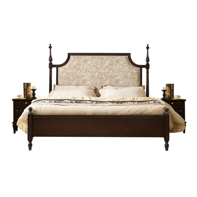 美式轻奢樱桃木床高端大气卧室1.8米1.5米双人床法式中古风软包床