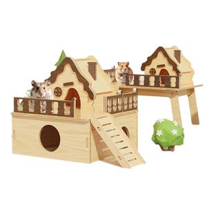 仓鼠窝专用金丝熊躲避屋四季通用实木解闷玩具小房子平台造景用品