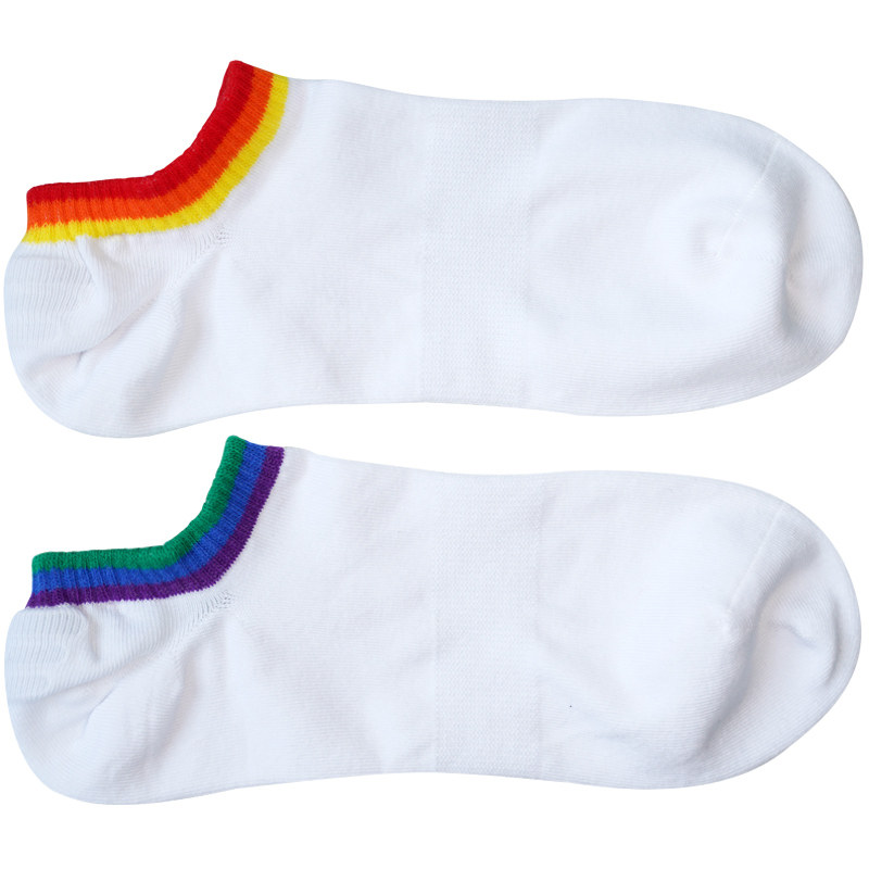 sockkon 男士六色彩虹左右脚薄款夏季四季运动健身船袜棉袜薄袜子