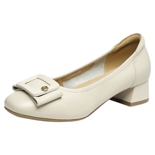 红蜻蜓单鞋女春季新款女鞋粗跟不累脚妈妈皮鞋通勤真皮软底高跟鞋