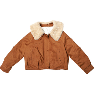 oo&vv美拉德风仿麂皮大毛领外套女2025冬内充羽绒短外套复古夹克