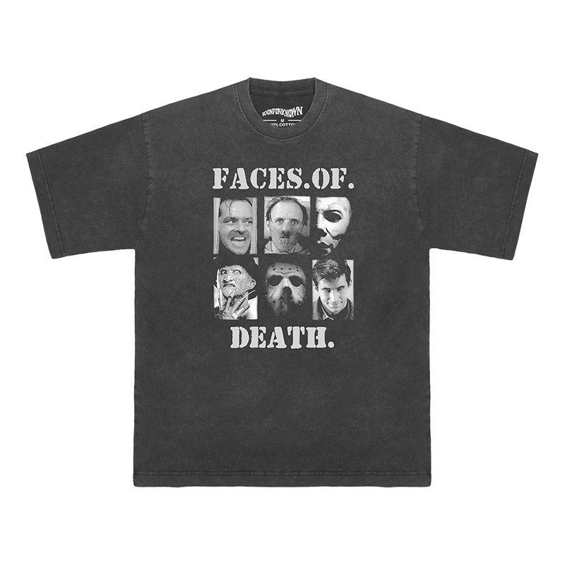 Faces of Death 著名杀手头像短袖纯棉美式水洗长袖黑白圆领男T恤