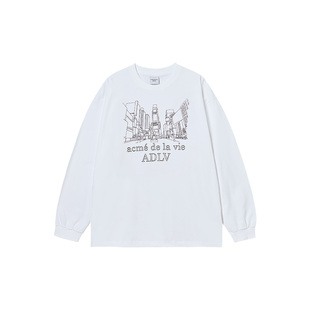ADLV城市剪影印花长袖25秋季新款圆领T恤纯棉男女款上衣早秋穿搭