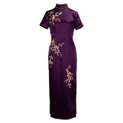 醋酸高端优雅风秋冬新款绣花旗袍