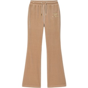 Juicy Couture橘滋【极光丝绒】休闲裤女烫钻修身微喇加厚长裤